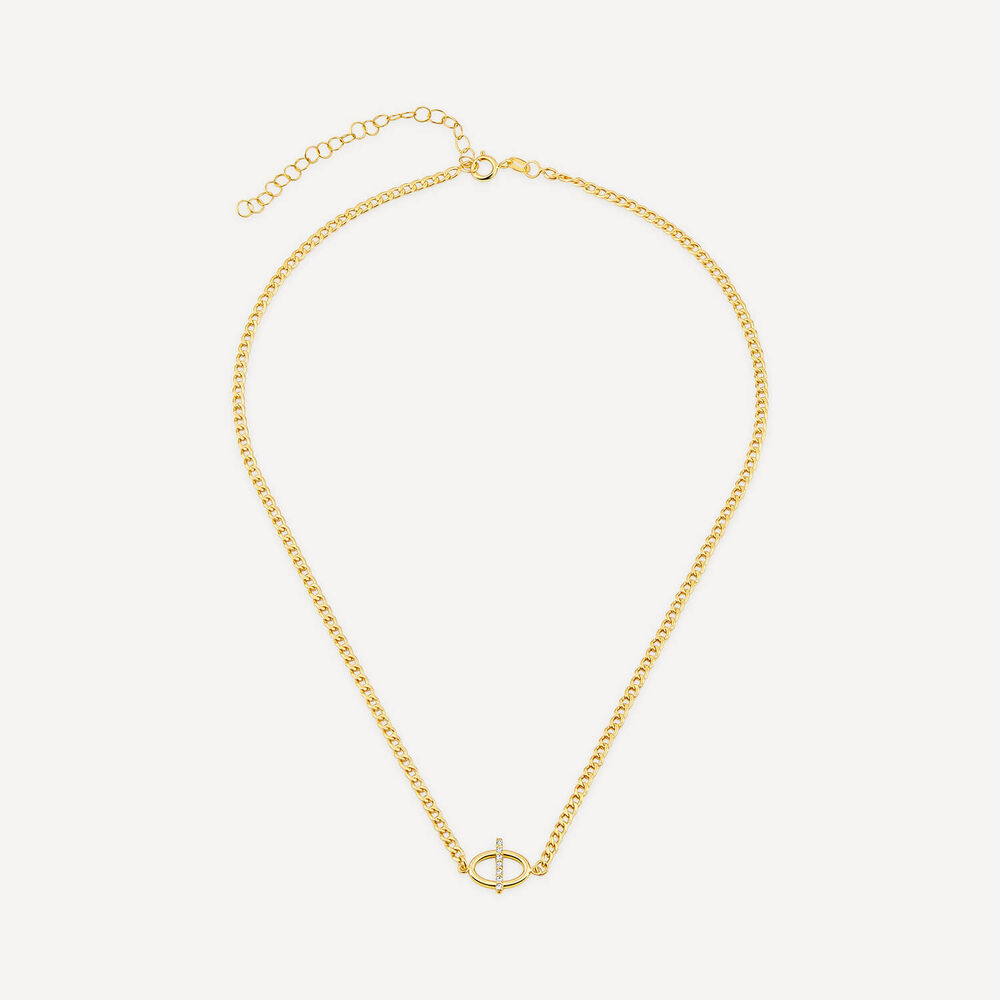 9ct Yellow Gold Oval Cubic Zirconia Bar Curbed Link Necklet image number 2