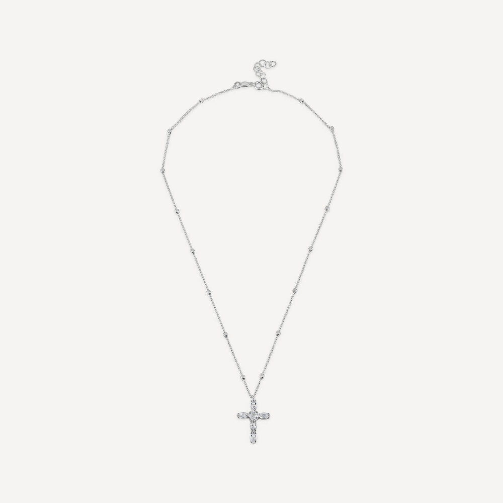 Sterling Silver Cubic Zirconia Cross Chain Necklet image number 2