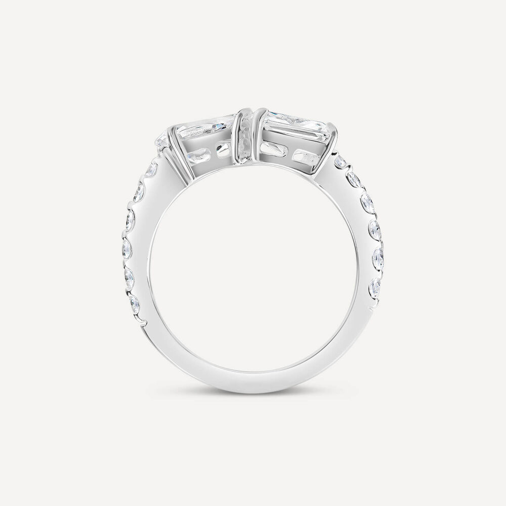 Sterling Silver Pear & Emerald Cut Cubic Zirconia Toi Et Moi Shoulders Ring image number 3