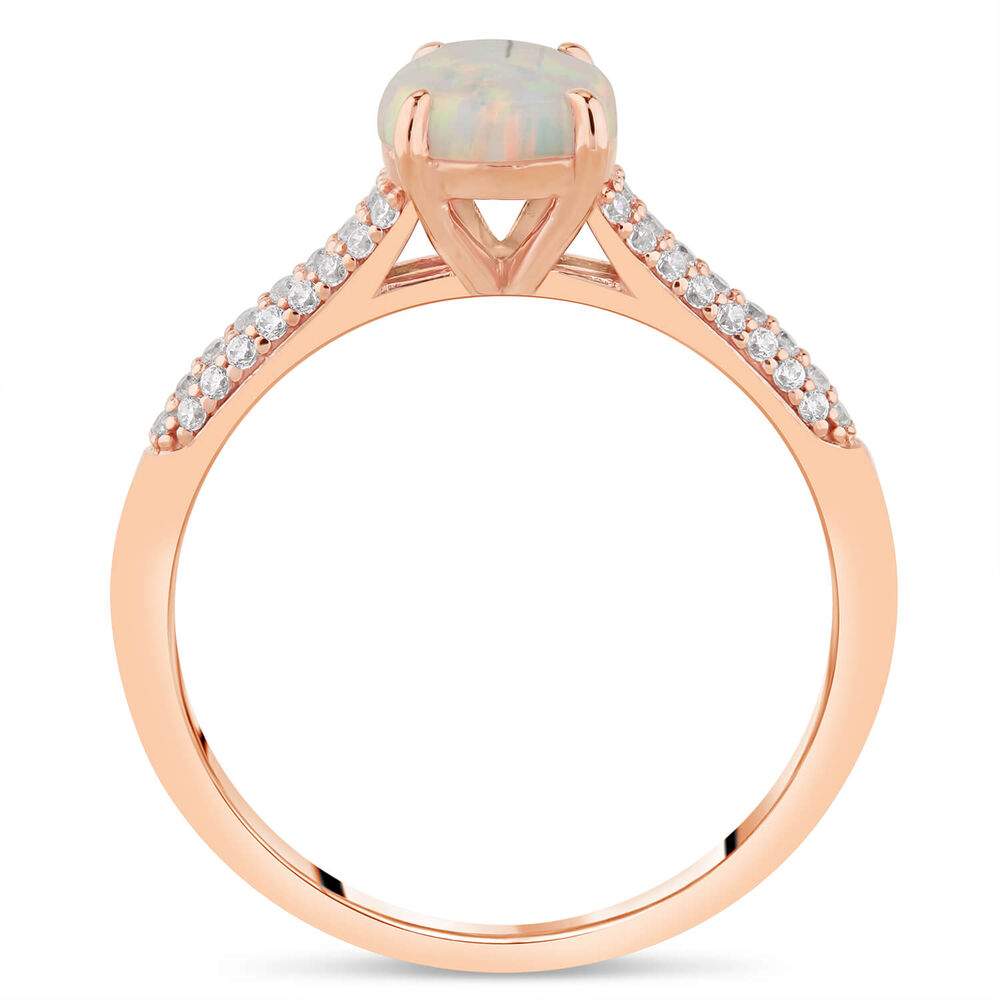 9ct Rose Gold Pear Created Opal Cubic Zirconia Pave Shells Ring image number 2