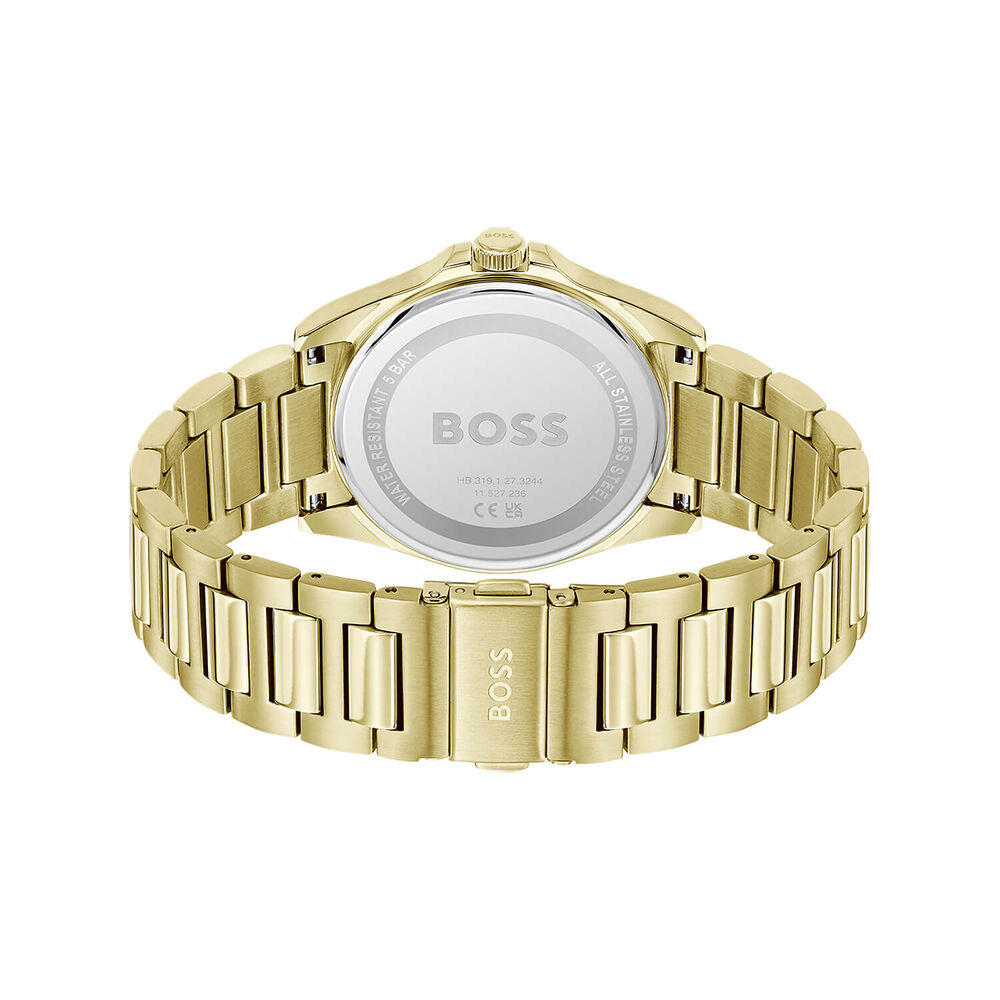BOSS Strike 41mm Blue Textured Dial Gold Tone Steel Bracelet Watch image number 3
