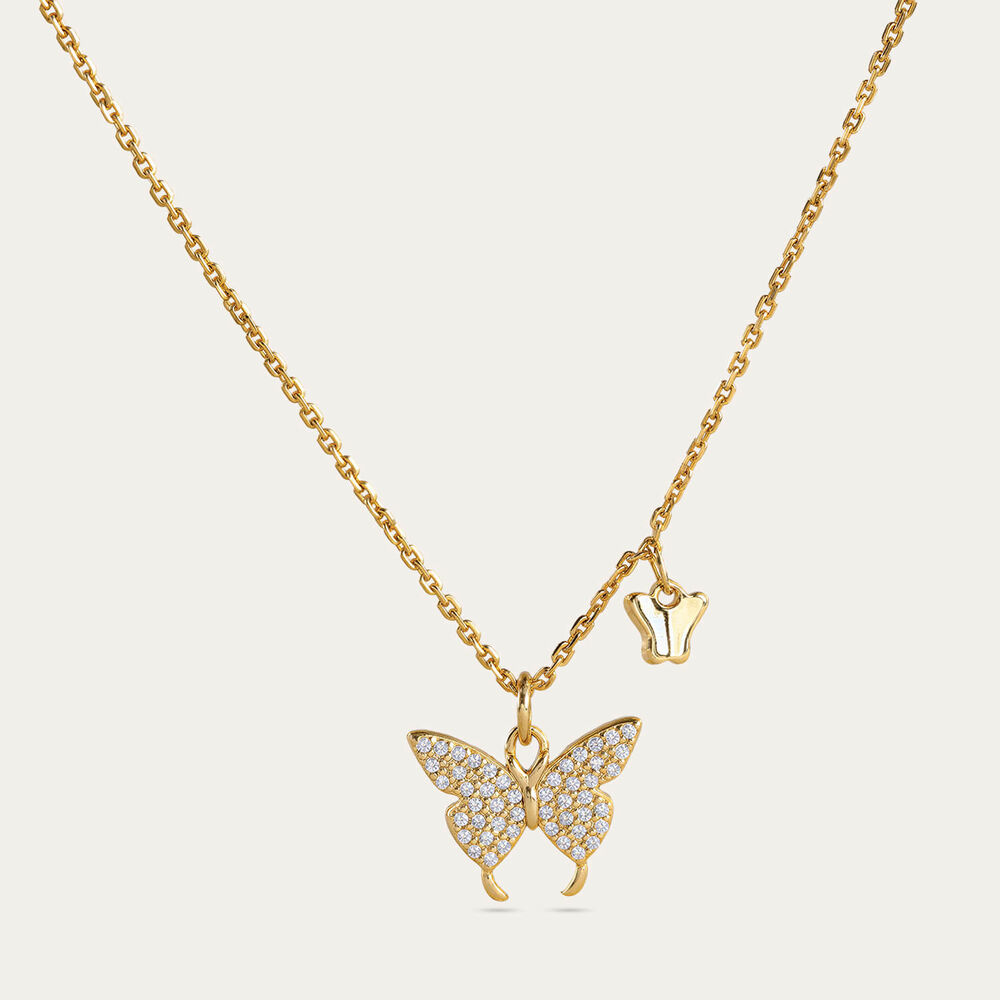 Yellow Gold Plated Sterling Silver Cubic Zirconia Butterfly Charm Pendant