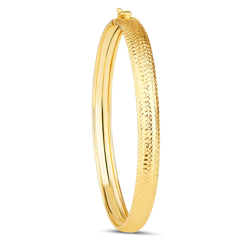 9ct Yellow Gold Diamond Cut Textured Cuff Bangle image number 2