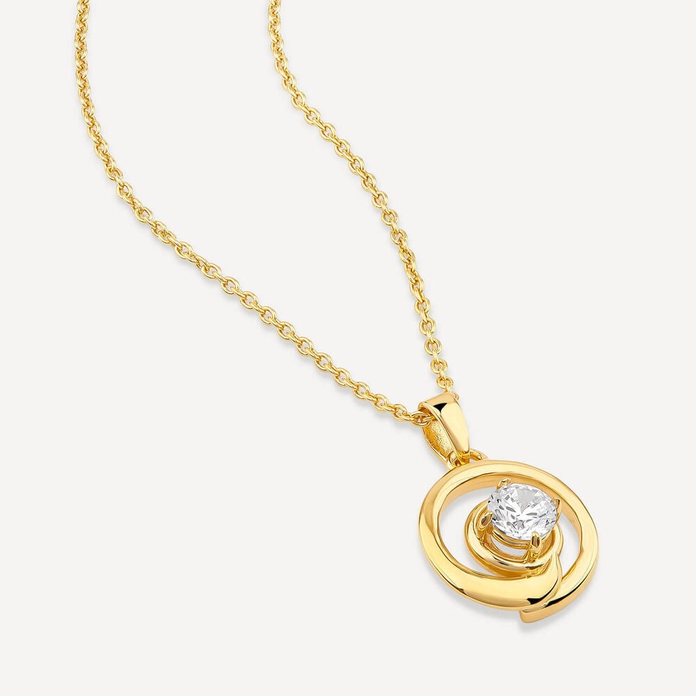 Yellow Gold Plated Sterling Silver Cubic Zirconia Open Swirl Pendant image number 2