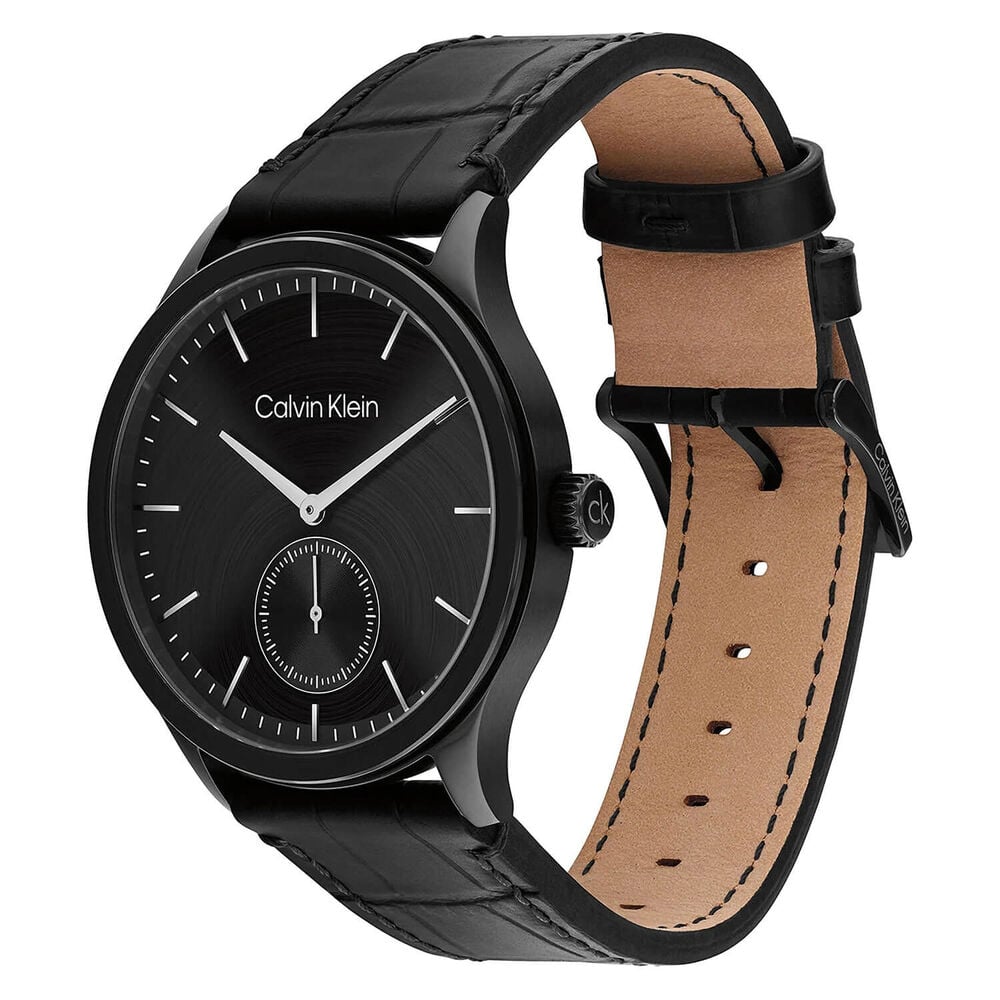 Calvin Klein Tailored 42mm Black Dial Black Leather Strap Watch