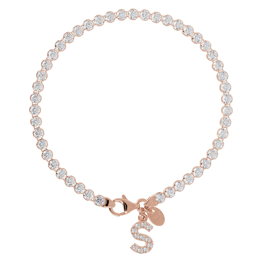 Bronzallure Tennis Gemstone With Charm Initial S Bracelet