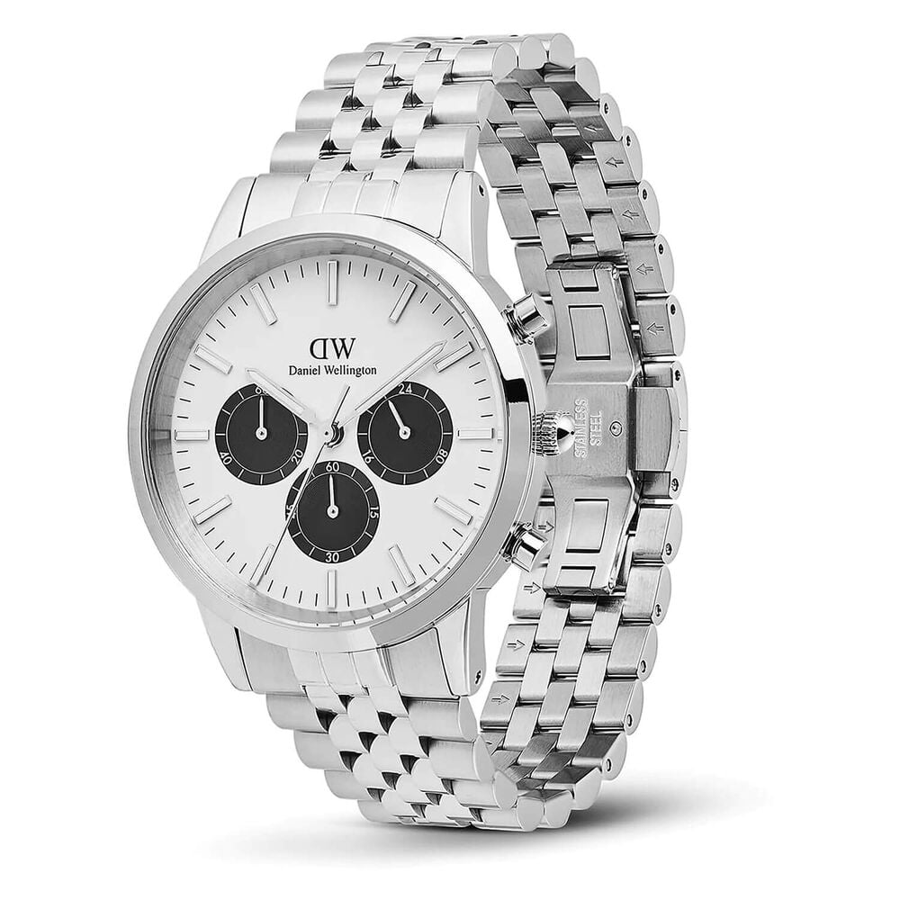 Daniel Wellington Iconic Chronograph 42mm White Panda Dial Steel Bracelet Watch image number 2