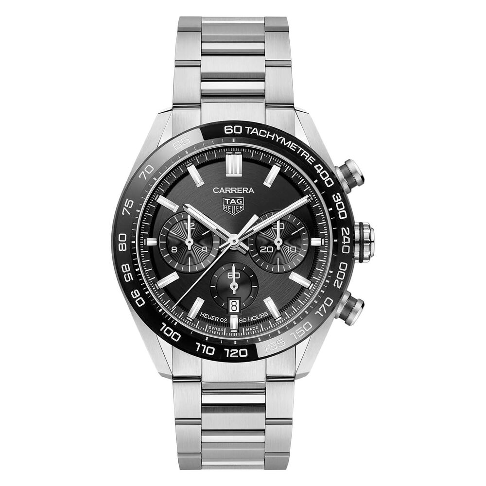TAG Heuer Carrera 44mm Black Dial Chronograph Black Bezel Steel Case Watch image number 0