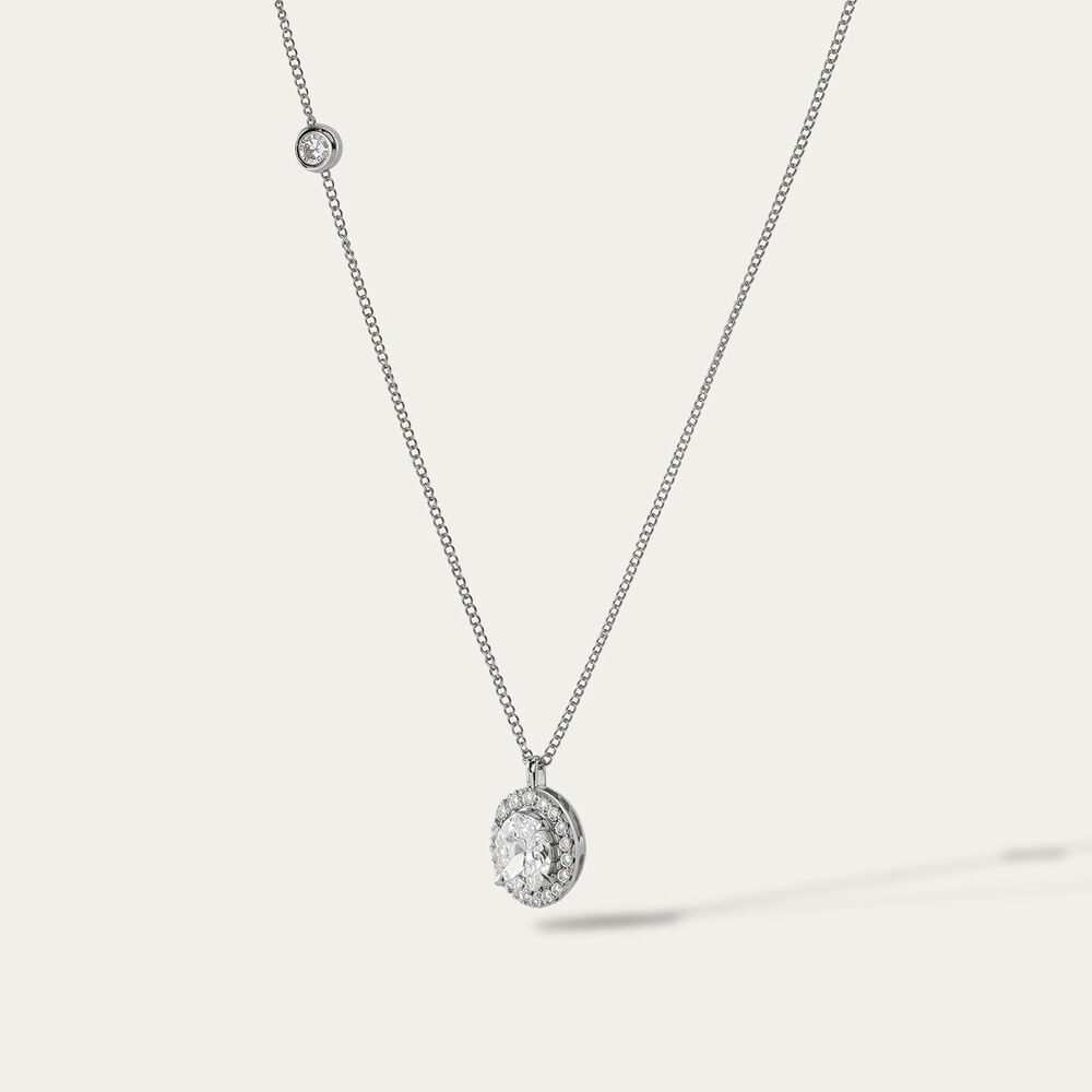 9ct White Gold 0.45ct Diamond Halo Oval Pendant