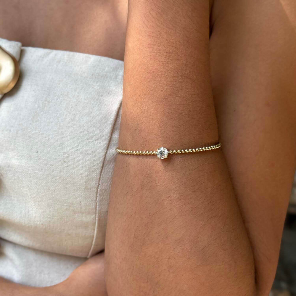 Born Granules 9ct Yellow Gold Lab Grown 1.00ct Round Diamond Beaded Bangle image number 6