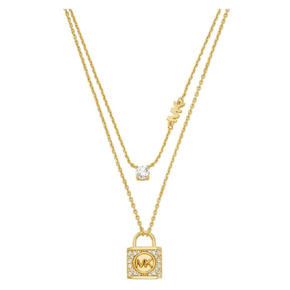 Michael Kors Yellow Gold Plated Lock Double Necklace image number 0