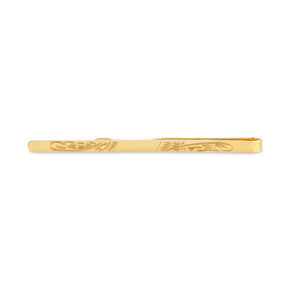 9ct Yellow Gold Engraved Plate Tie Bar image number 1