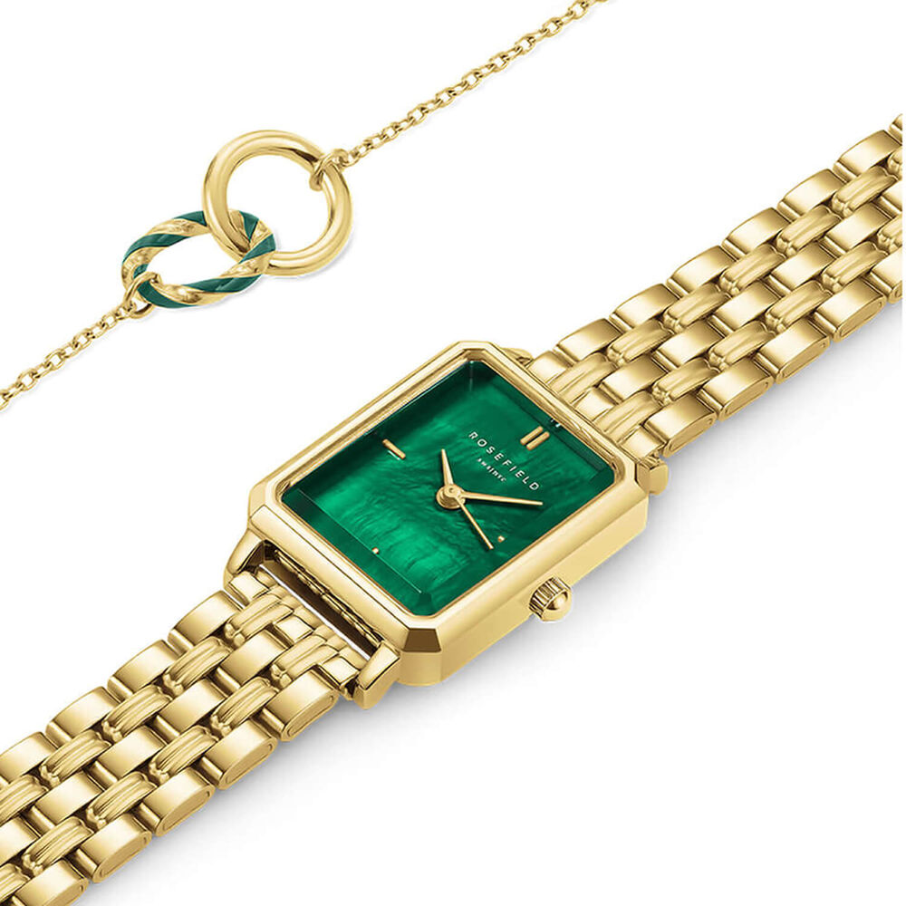 Rosefield Octagon XS 19.5x24mm Emerald Dial Gold Tone Steel Bracelet Watch & Bracelet Gift Set image number 1