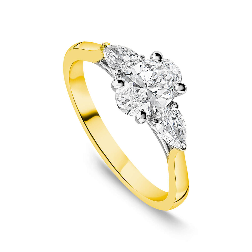 Born 18ct Yellow Gold 1.40ct Lab Grown Oval Centre & Pear Sides Diamond Ring