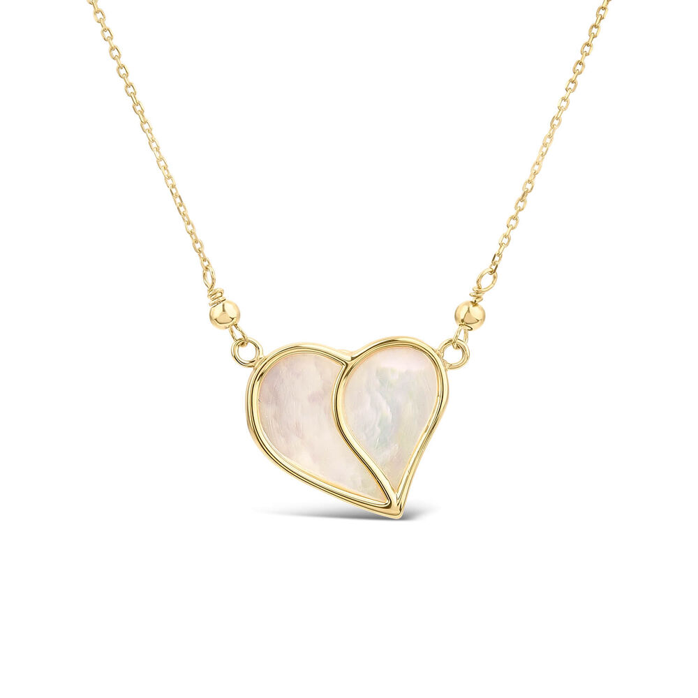 9ct Yellow Gold Mother of Pearl Heart Necklet image number 0