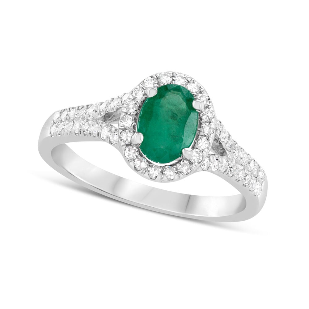 18ct White Gold 0.29ct Diamond Surround Emerald Ring