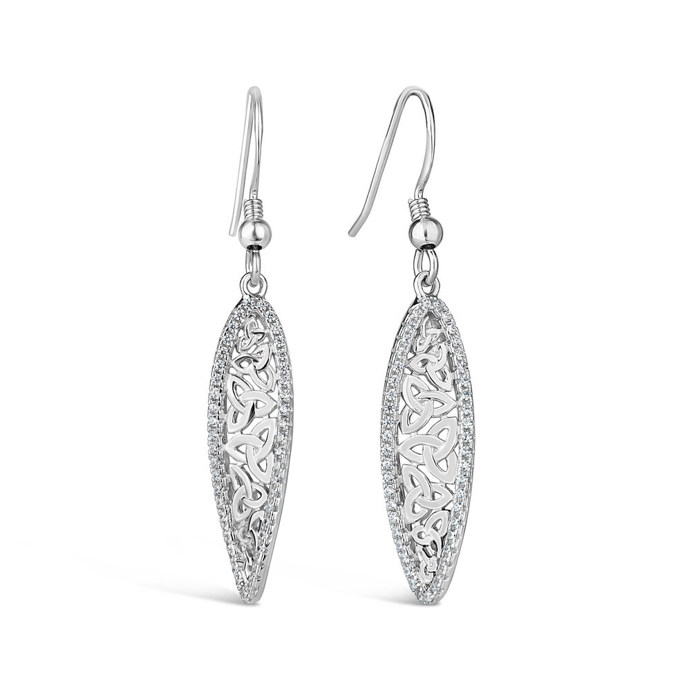 Solvar Sterling Silver Crystal Trinity Knot Earrings