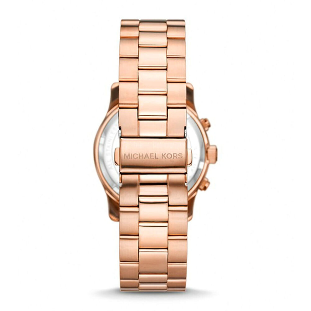 Michael Kors Runway 38mm Pink Chronograph Dial Rose Gold PVD Bracelet Watch image number 2