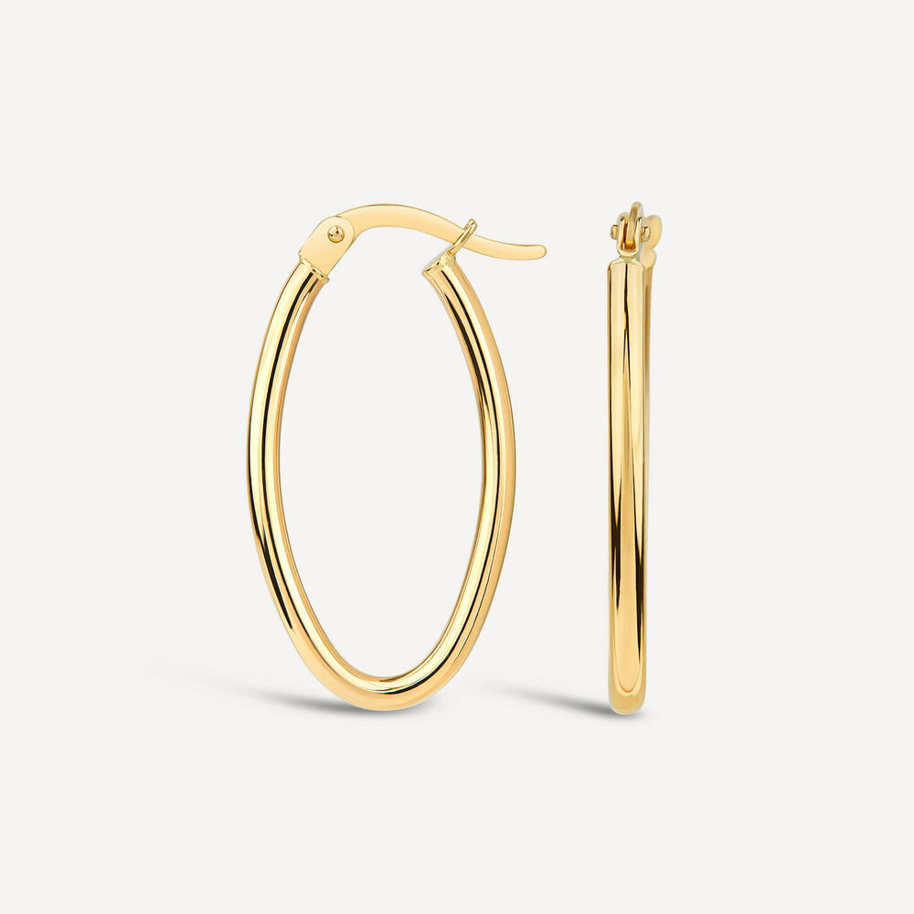 9ct Yellow Gold Polished Oval Hoop Earrings