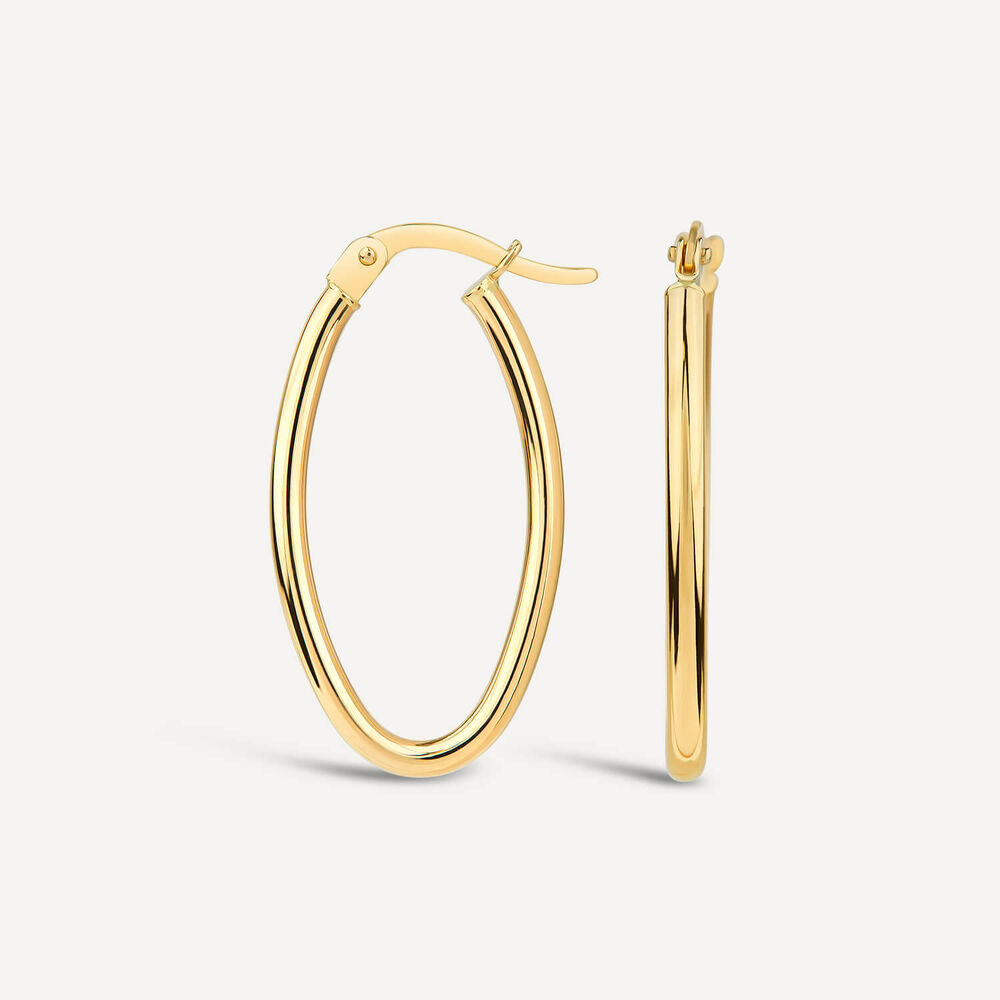 9ct Yellow Gold Polished Oval Hoop Earrings image number 1