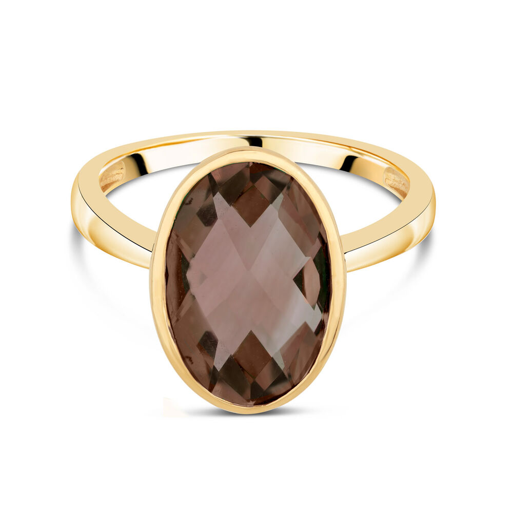 Ladies' 9ct Yellow Gold Oval Smokey Quartz Ring image number 7