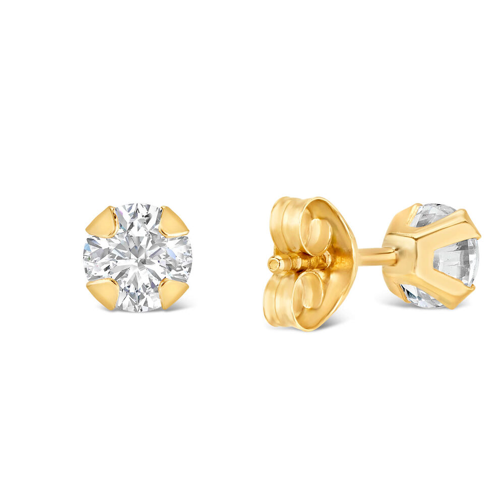 9ct Yellow Gold 4MM Four Claw Cubic Zirconia Stud Earrings image number 4