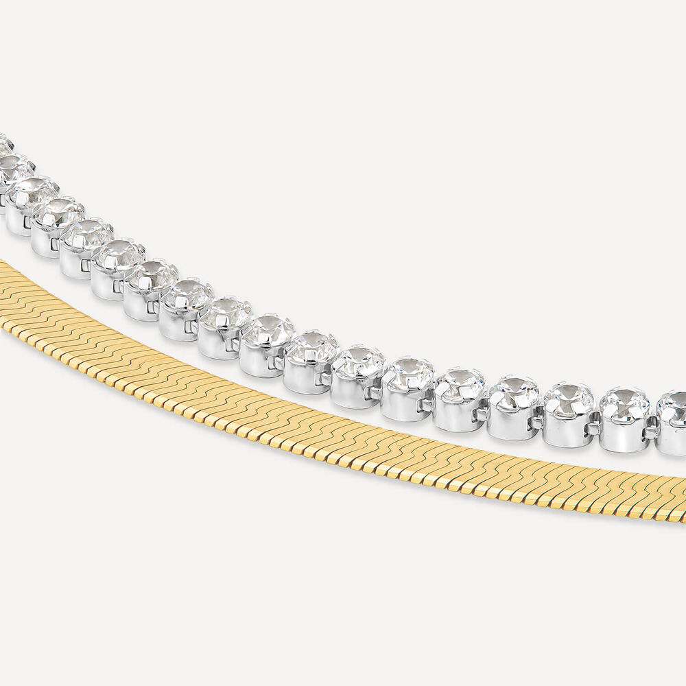 Sterling Silver & Yellow Gold Plated Double Herringbone Cubic Zirconia Tennis Bracelet image number 2