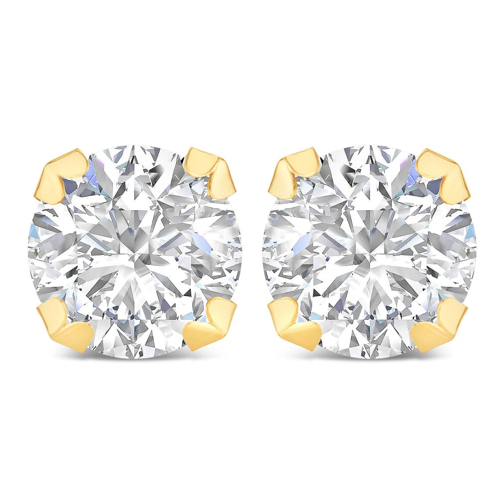 9ct Yellow Gold 8mm Four Claw Cubic Zirocnia Stud Earrings