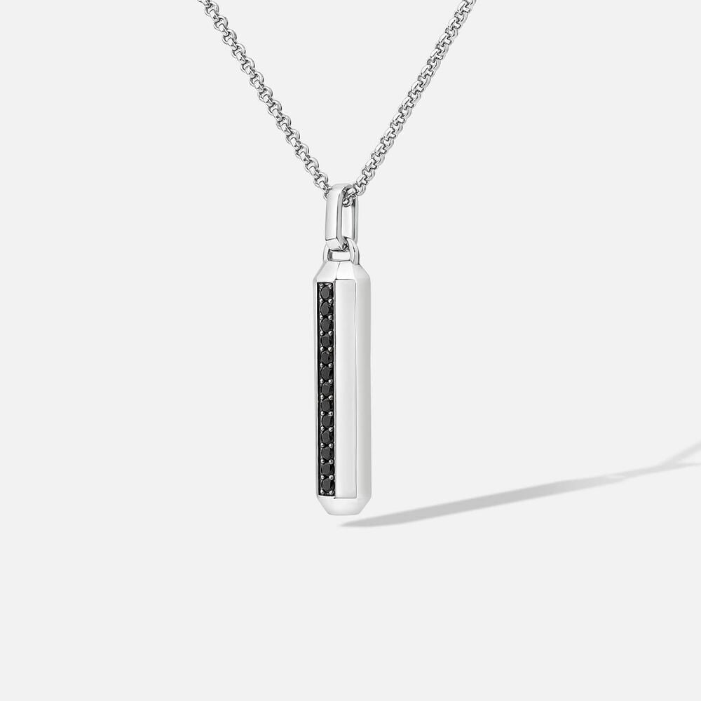 Sterling Silver Black Cubic Zirconia Bar Belcher Chain Pendant