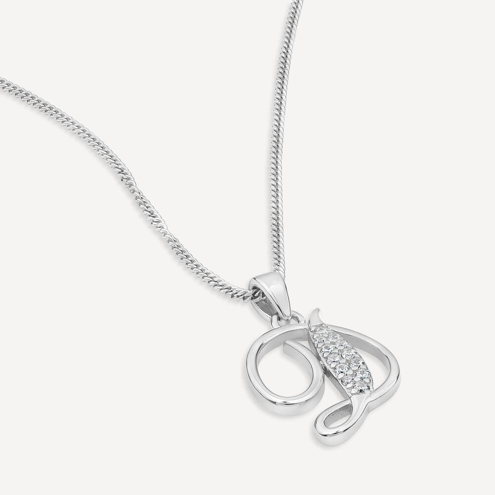 Sterling Silver Script Cubic Zirconia Initial D Pendant image number 2