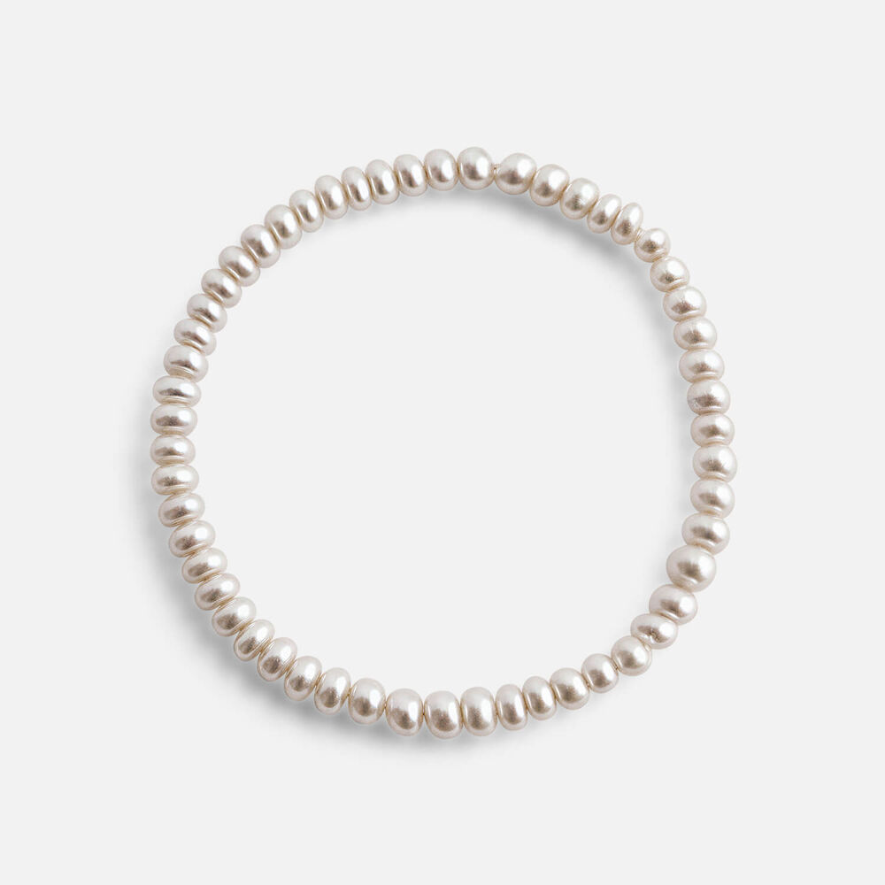 Sterling Silver Oval Freshwater Pearl Stretch Bracelet
