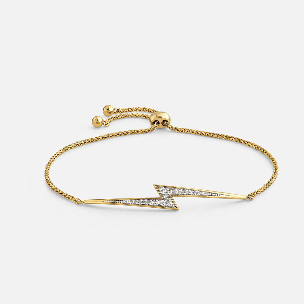 Yellow Gold Plated Vermeil Sterling Silver Cubic Zirconia Lightning Bolt Bolo Bracelet