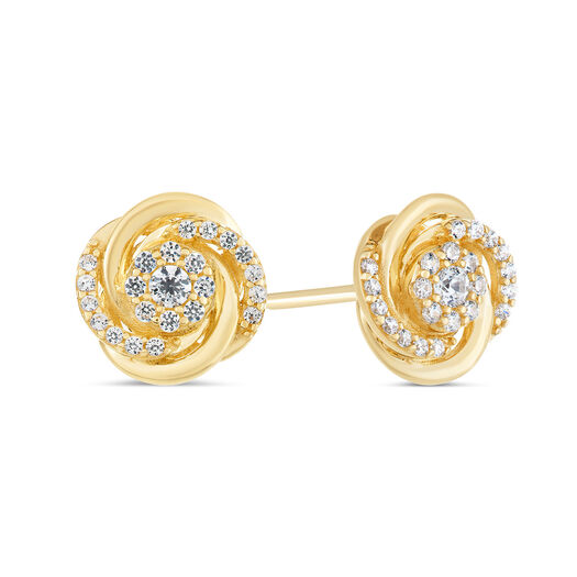 9ct Yellow Gold Cubic Zirconia Cluster Knot Stud Earrings