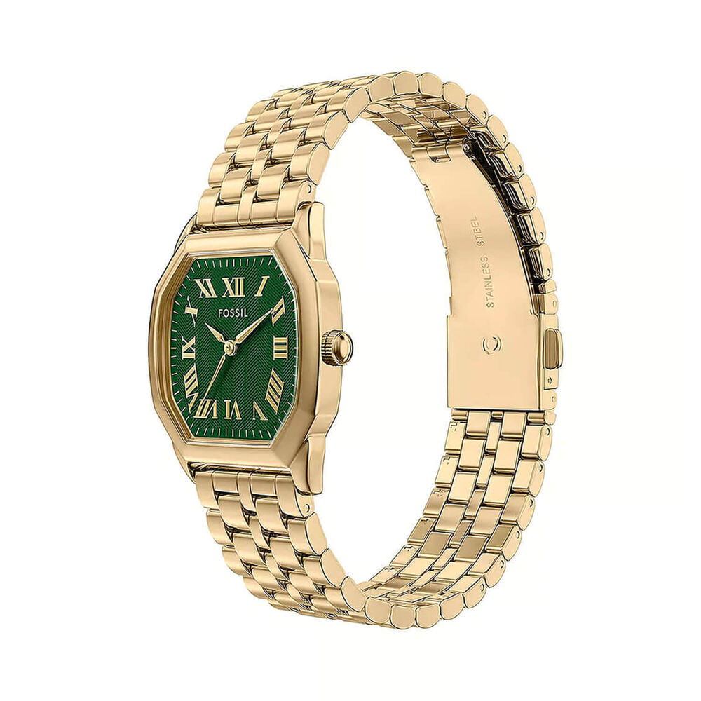 Fossil Harlow 32x27mm Green Dial Gold Tone Stainless Steel Bracelet Watch image number 1