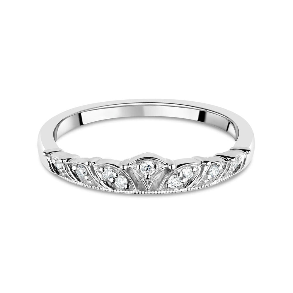9ct White Gold Antique-Style 0.06ct Diamond Set Wedding Ring image number 4