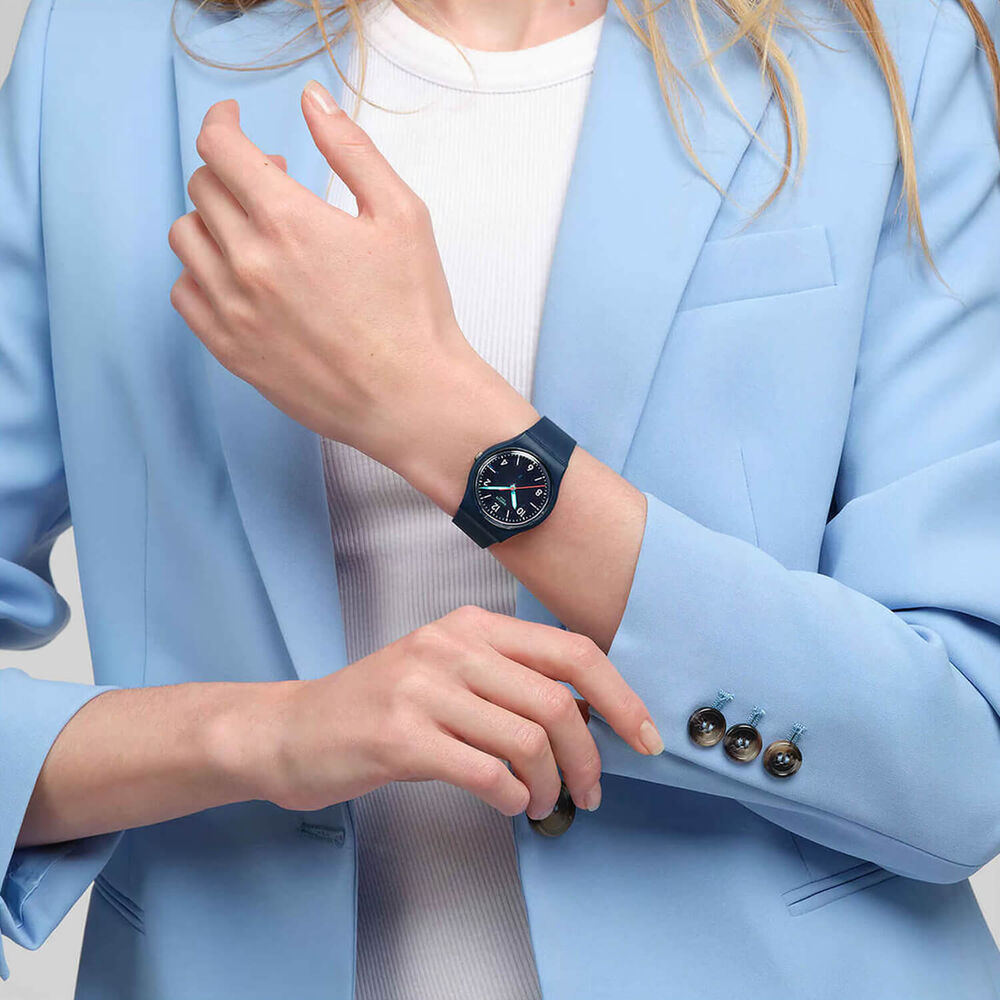 Swatch Time To Teal 34mm Blue Dial Silicone Strap Watch image number 3