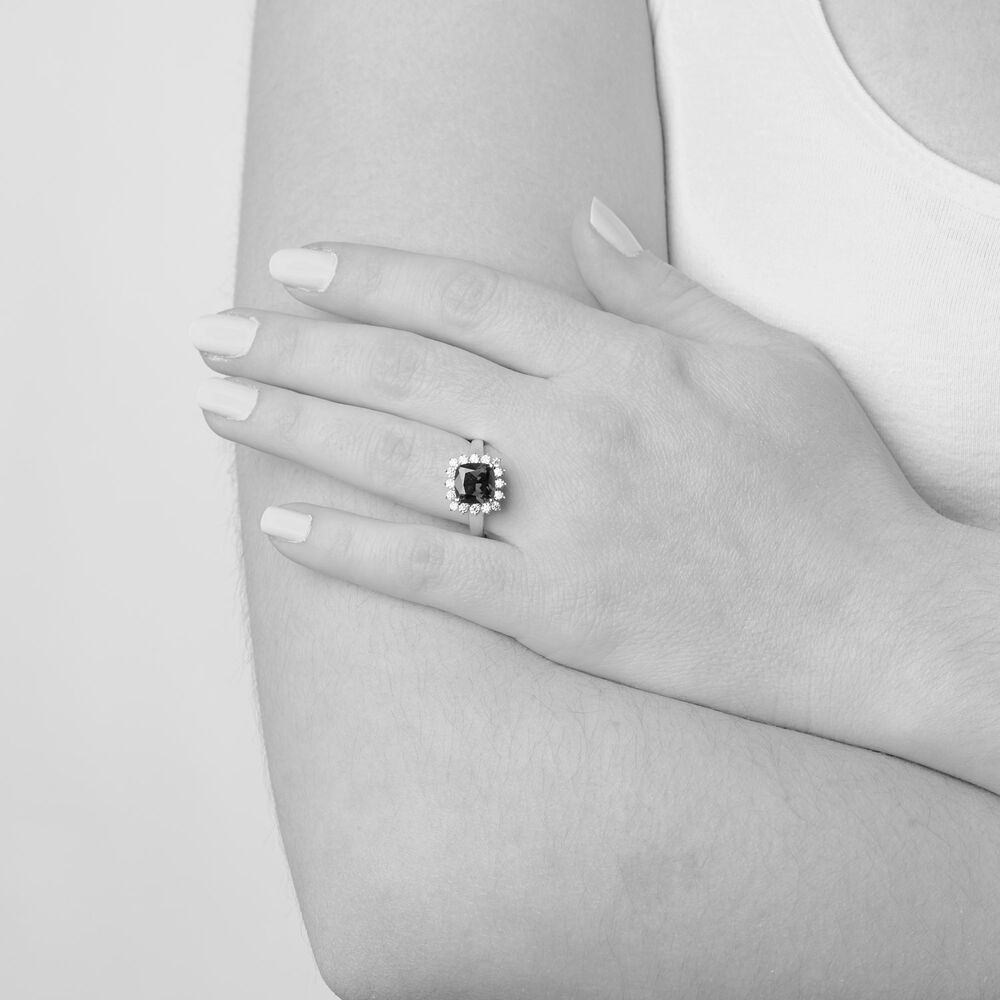 9ct White Gold Cushion Created Ruby And Cubic Zirconia Ring image number 1