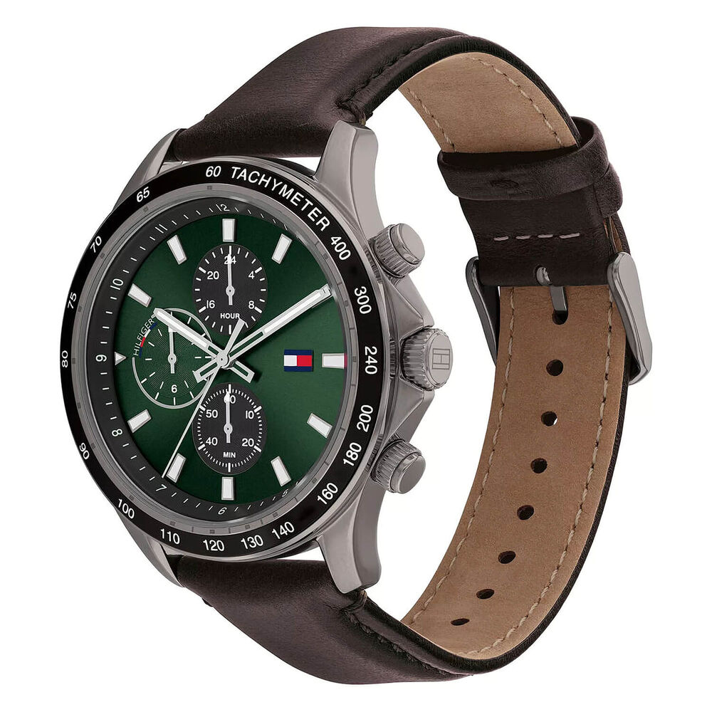 Tommy Hilfiger 44mm Green Dial Brown Strap Watch