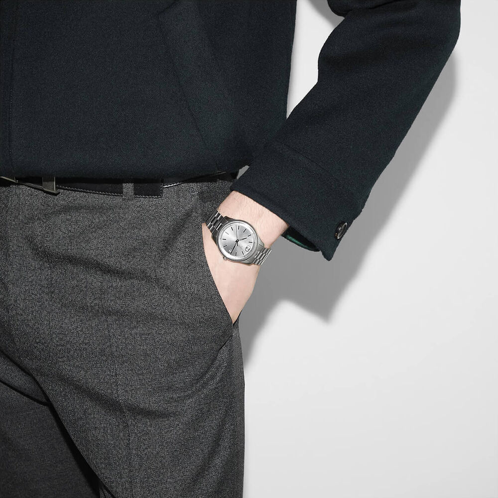 Gucci G-Timeless 38mm Silver Dial Stainless Steel Bracelet Watch