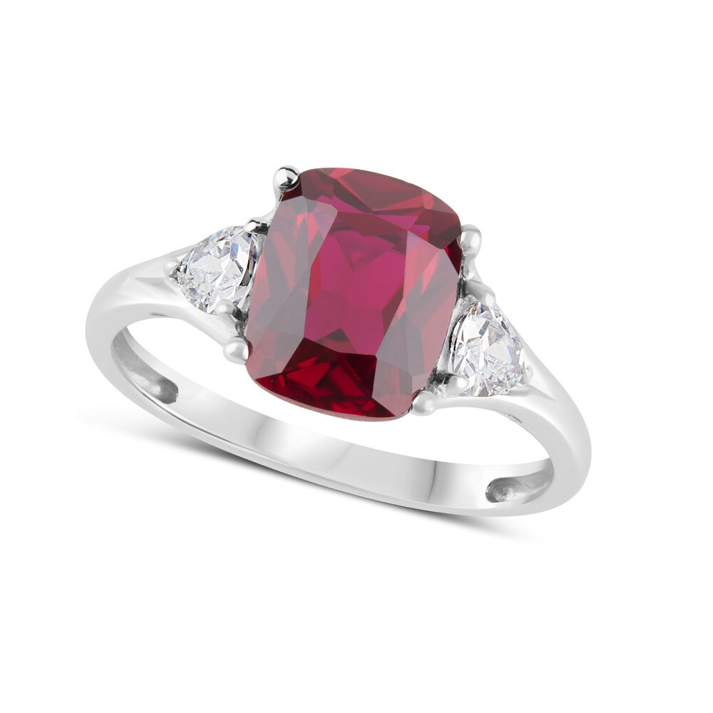 9ct White Gold Created Ruby & Cubic Zirconia Ring