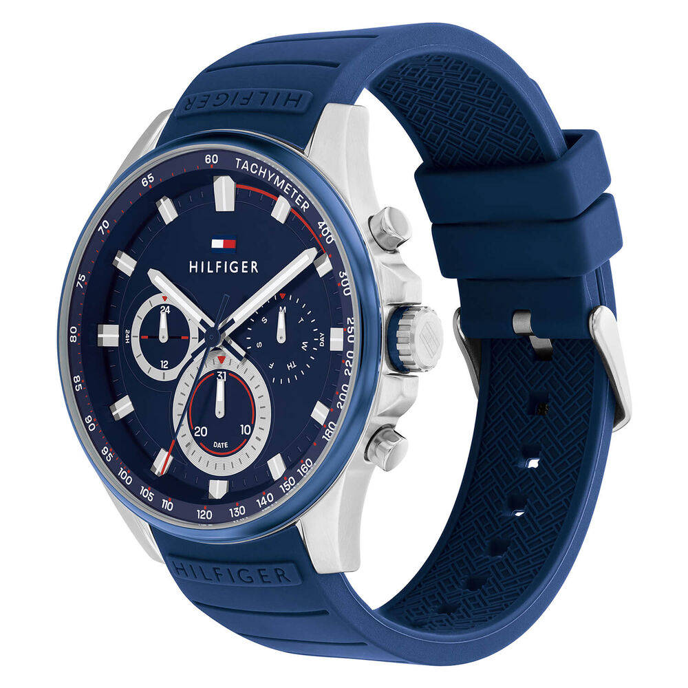 Tommy Hilfiger Chronograph 44mm Quartz Blue Dial Steel Case Blue Silicone Strap Watch