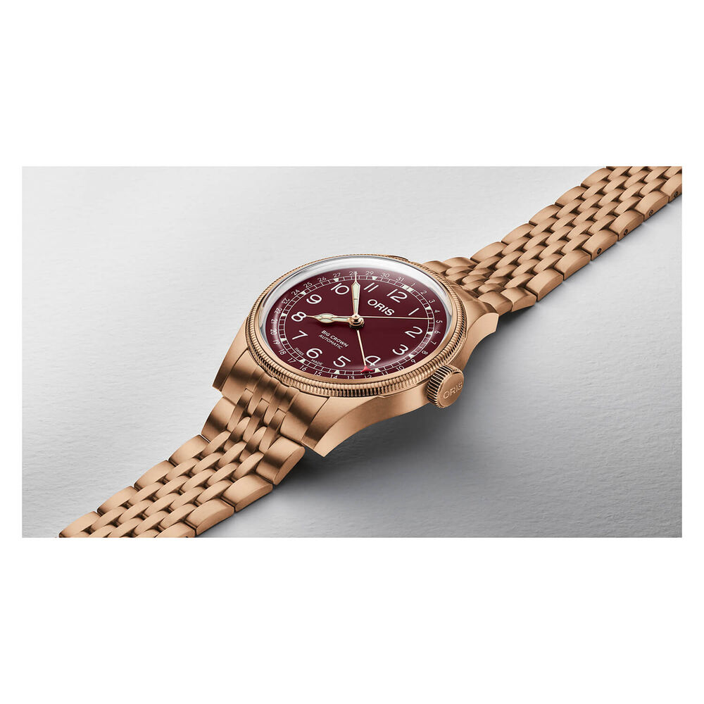 Oris Big Crown 40mm Burgundy Dial Bronze Case Bracelet Watch image number 2