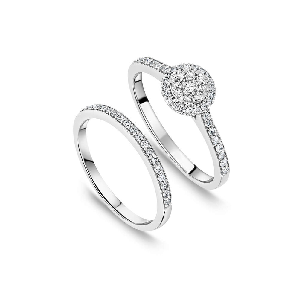 9ct White Gold 0.46ct Round Halo Cluster Diamond Bridal Set