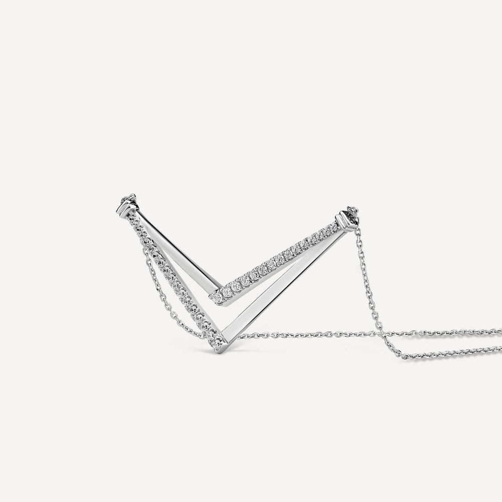 9ct White Gold Diamond Set Double V Necklet