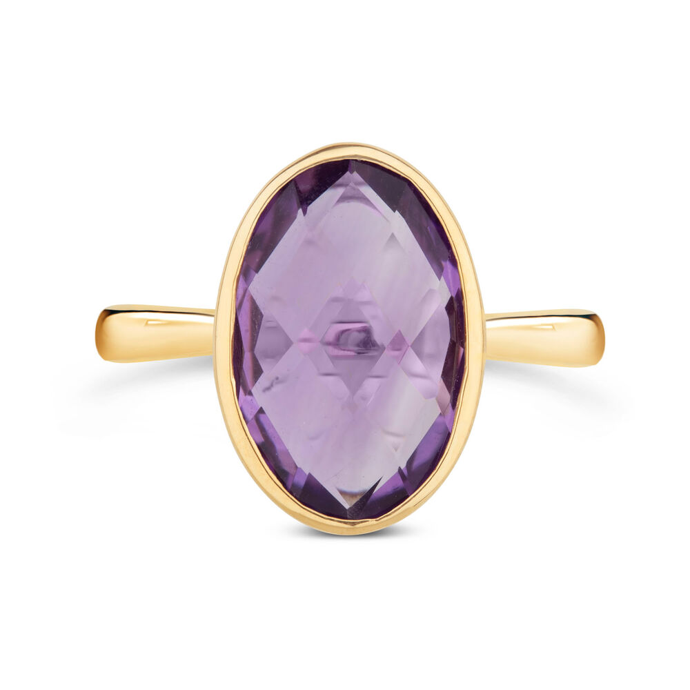Ladies' 9ct Yellow Gold Oval Amethyst Ring image number 4