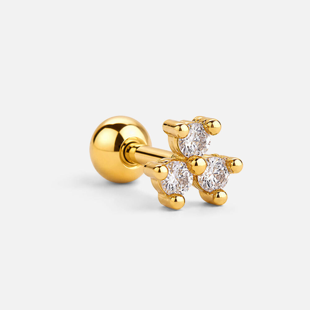 Yellow Gold Plated Vermeil Sterling Silver Cubic Zirconia Cluster Single Stud Earring