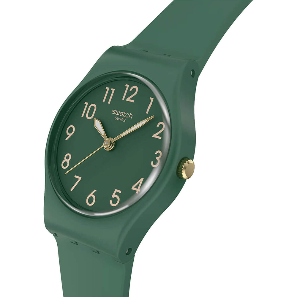 Swatch Notes Of Pecan 25mm Green Dial Silicone Strap Watch image number 1