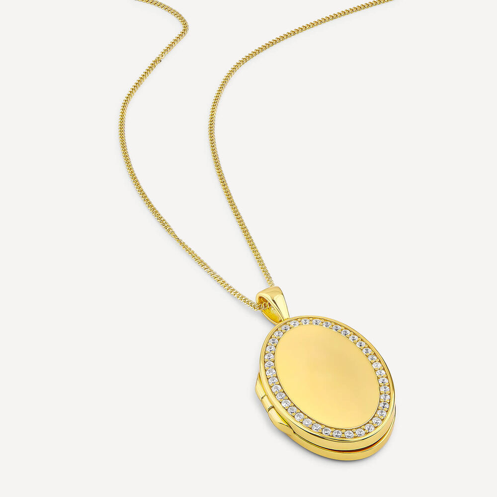 Yellow Gold Plated Sterling Silver Cubic Zirconia Surround Oval Locket Pendant image number 3