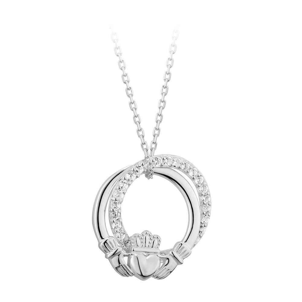 Solvar Sterling Silver & Crystal Claddagh Circle Pendant image number 0