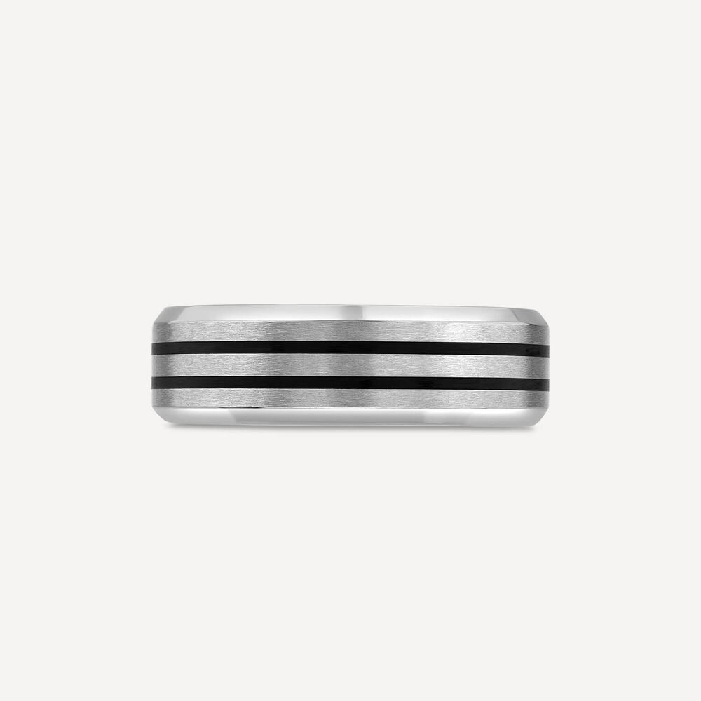 Titanium Centre Black Double Stripe Band Ring